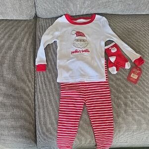 Chick Pea Pajamas Festive Santa Pajama Set - Red and White, NWT, 12M.